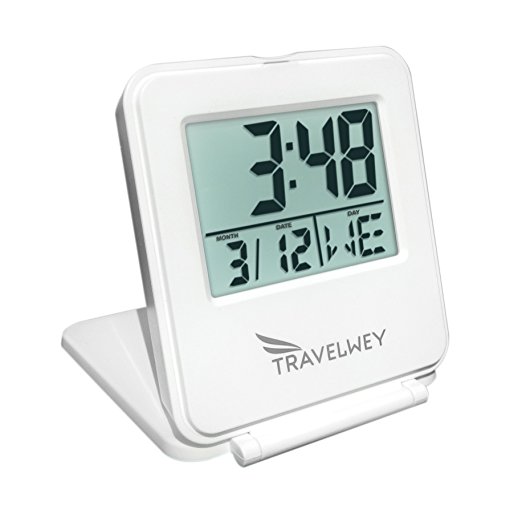 Travelwey Digital Travel Alarm Clock - 12/24 Hour, Date, Snooze, Light, White