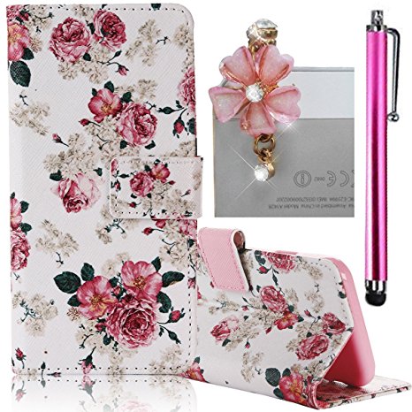 Samsung Galaxy J7 (2015) Case, Boince 3 in 1 Accessory Magnetic Snap PU Leather Flip Wallet Case   [Diamond Antidust Plug]   [Metal Stylus Pen] Anti Scratch Shockproof Protective Bumper-Rose