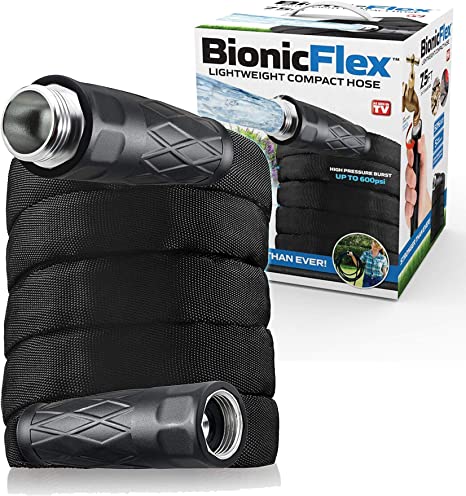 Bionic Flex Garden Hose 50FT, Lightweight Water Hose 50 Ft, Ultra Durable Leak & Puncture Resistant, Flexible Kink Free Easy Coil, Easy Connect Nozzle, 600 PSI, Stainless Steel Fittings As Seen on TV
