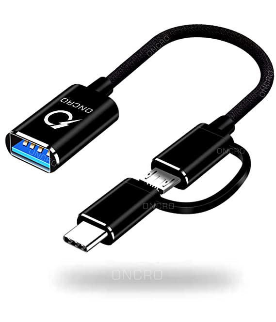 ONCRO® 2 in 1 Black OTG Adapter Cable for Android Micro USB   USB C to USB 3.0 USB Type-C OTG Adapter Cable Multi OTG Converter Mobile Connector Type c OTG Adapter for Android Phones, pendrives.