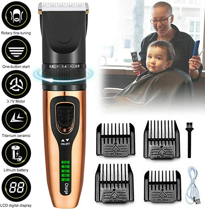 Hair clippers for men professional Trimmer Cordless Haircut Kit USB Hair Cutting Tools for Adults Kids Cawbing Hair Trimmer, Rechargeable Hair Clippers for Men Professional Hair Cutting Kit ,Gold