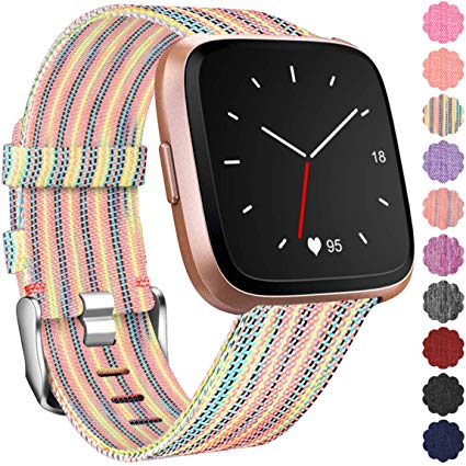 Maledan Replacement for Fitbit Versa Bands Women Men Large Small, Woven Fabric Accessories Strap Wrist Band Compatible with Fitbit Versa Smart Watch/Fitbit Versa Lite Edition/Versa Special Edition