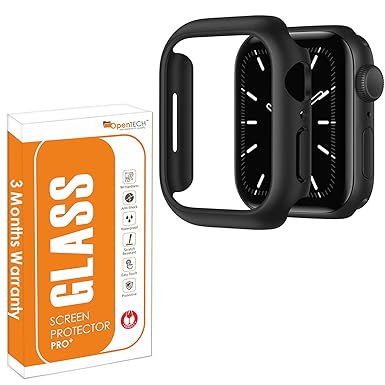 OpenTech® Hard Matte Silicone Protection Front Case Cover Compatible for Apple Watch SE2 / 6 / SE / 5/4 (44mm) (No Screen Protector Attached) (Black)