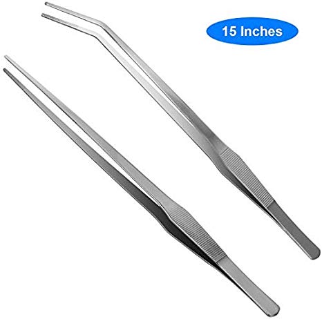 Aquarium Tweezers Extra Long 15 inches, Liveek Stainless Steel Straight and Curved Tweezers 38cm Extra Long Tweezers for Fish Tank Plant Aquascape Tools, Feeding Tongs
