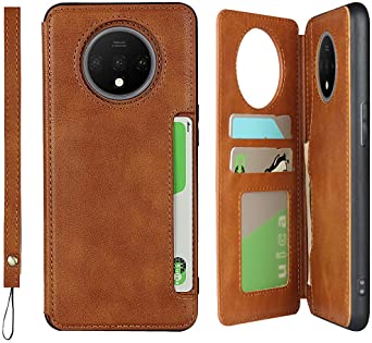 Oneplus 7T Wallet Case with Card Holder, Sailortech Premium PU Leather Kickstand and 2 Credit Card Holder, Double Magnetic Clasp & Durable Shockproof Back Flip Cover for Oneplus 1  7t, 6.55in-Khaki