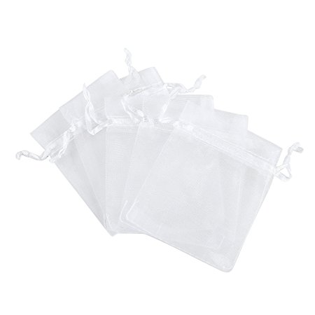 Anleolife 3.2x2.5 inch White Purple Organza Bags/Jewelry Pouch Bags/Organza Velvet Drawstring Pouches Wedding Favors Candy Gift Bags 100pcs (white)