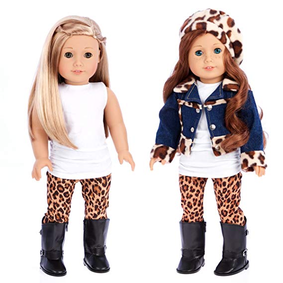 DreamWorld Collections - Trendy Jewel - 5 Piece Outfit - Jeans Jacket, White Tunic, Leggings, Beret and Black Boots - Clothes Fits 18 Inch American Girl Doll (Doll Not Included)