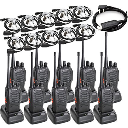 Baofeng BF-888S Two Way Radio Long Range 16 CH Baofeng Radio and Covert Air Acoustic Tube Earpiece (Pack of 10)
