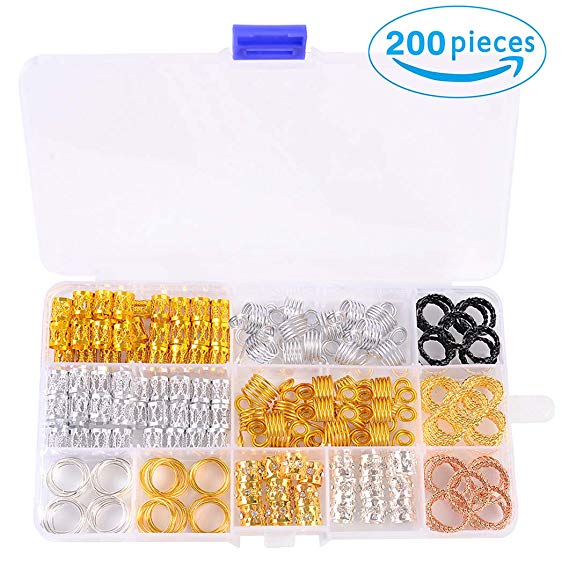 Hair Cuffs Metal Hair Braiding Beads with Crystal Aluminum Dreadlocks Accessories Spring Hair Jewelry Hair Decoration Hoops Hair Rings for Braids (200 Pcs, Multiple Styles) by Messen