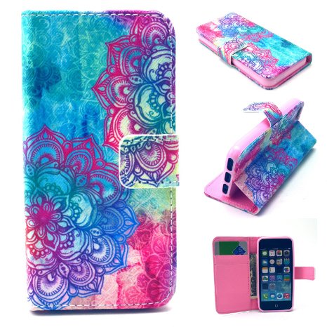 Iphone SE Case, Iphone 5 / 5s Case 4 Inch, Soft Silicone Bumper PU Leather Wallet Case Shockproof Stand Cases Cover for Apple Iphone SE , Iphone 5 / 5s , [Flower Pattern]