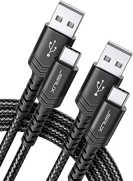 JSAUX USB C Cable [3-Pack 6.6FT], 3.1A USB-A to USB-C Fast Charging Cable Type C Charger Braided Cord Compatible with Samsung Galaxy S20 S10 S9 S8, Note 10 9 8, A51 A20, LG V20, PS5 Controller-Black