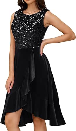 DRESSTELLS Velvet Sequin Christmas Holiday Party Dresses for Women, Sparkly Cocktail Wedding Guest Dress