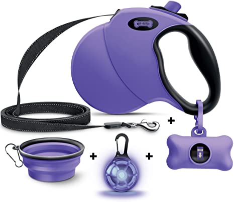 Ruff 'n Ruffus Retractable Dog Leash with Free Waste Bag Dispenser and Bags   Bonus Bowl | Heavy-Duty 16ft Retracting Pet Leash | 1-Button Control |