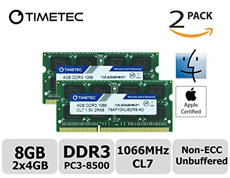 Timetec Hynix IC Apple 8GB Kit (2x4GB) DDR3 PC3-8500 1066MHz Memory Upgrade for iMac 20-inch /21.5 inch/24 inch /27 inch, MacBook Pro 13-inch/ 15-inch/ 17-inch, Mac Mini 2009/2010 (8GB Kit (2x4GB))