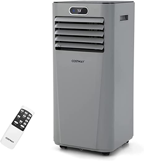 COSTWAY Portable Air Conditioner, 8000BTU(SACC:5300BTU/H) Air Cooler with Drying, Fan, Sleep Mode, 2 Speeds, 24H Timer Function, Remote Control, Cools Room up to 230 Sq. ft, Air Cooling Fan for Home & Office Use, Window Kit Included(8000BTU-Grey)