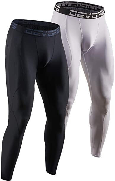 DEVOPS Men's 2 Pack Compression Cool Dry Tights Baselayer Running Active Leggings Pants
