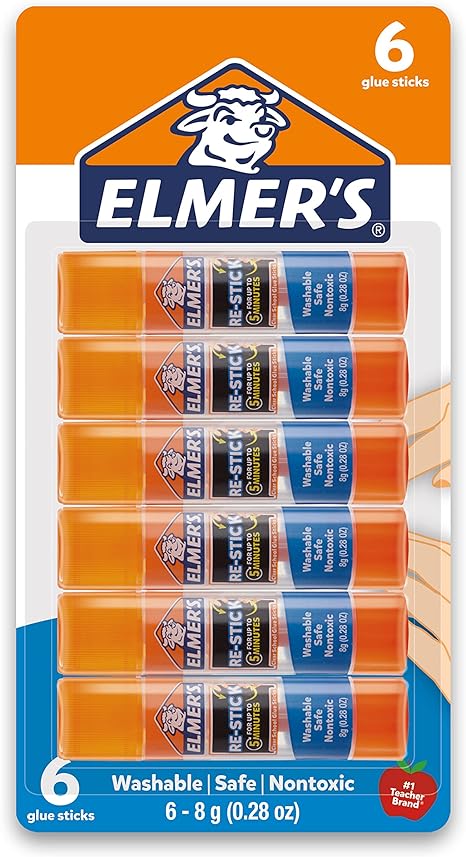 Elmer’s Re-Stick School Glue Sticks, 0.28-Ounce Glue Sticks, 6 Count