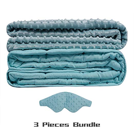 Viviland Weighted Blanket Ultra Deluxe Set - Weighted Comforter & Luxurious Micro-Plush Cover &Weighted Eyemask - 60x80Inch 15LBS(Aqua Blue)