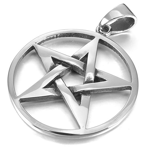 INBLUE Men's Stainless Steel Pendant Necklace Silver Tone Pentagram Pentacle Star -With 23 Inch Chain