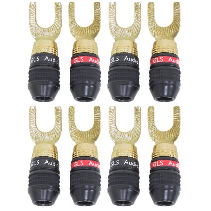 GLS Audio Safe-Connect Generation 4 Gold Connector Spade Plugs - 8 Pack (4 Red,4 Black)