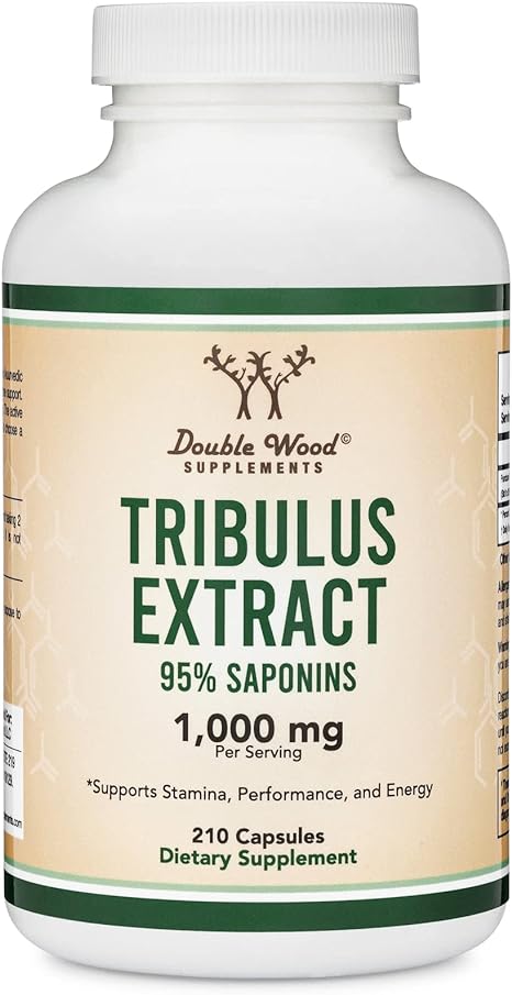 Double Wood Supplements Tribulus Terrestris for Men (Purest 95% Steroidal Saponin Content) 210 Capsules, 1,000mg Concentrated Natural Fruit Extract, Testosterone and Libido Support by