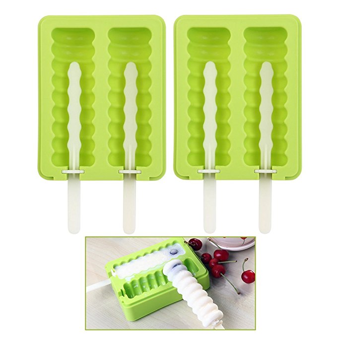 OUNONA Popsicle Molds Ice Pop Molds Silicone Ice Molds BPA Free with Lid Set of 2 (Green)