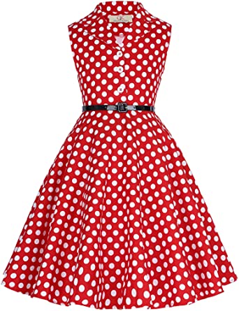 GRACE KARIN Girls Retro Sleeveless Floral Printed Swing Dresses with Belt