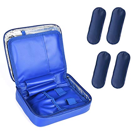 Goldwheat Insulin Cooler Travel Bag Waterproof Diabetic Care Organizer Portable Medical Cooler Pack   4 Ice Packs (Blue)