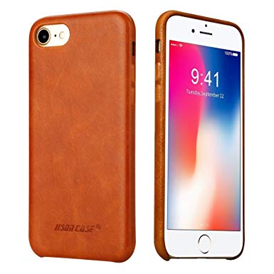 JISONCASE iPhone 8 Leather Case, Genuine Cowhide Leather Back Cover Slim Fit Snug Protective Case for Apple iPhone 8 4.7-inch Brown Tan JS-IP8-01A20