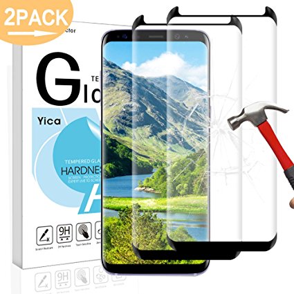 Galaxy S8 Screen Protector 2 Pack ,Yica 3D-Curved Tempered Glass Screen Protector for Samsung Galaxy S8, 9H Hardness, Bubble Free, Anti-Fingerprint HD Screen Protector Film