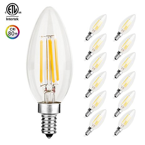 Otronics LED Candelabra Bulbs,CA10 4W(40W Equivalent)Clear Light Bulbs For Candelabra & Chandeliers, E12 Screw Base LED Light Bulb, Soft whithe 2700K, ETL Listed(12 Pack)