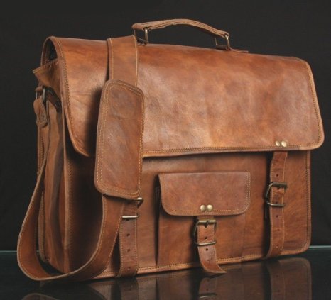 SKH Mens Genuine Vintage Brown Leather Messenger Bag Shoulder Laptop Bag Briefcase-