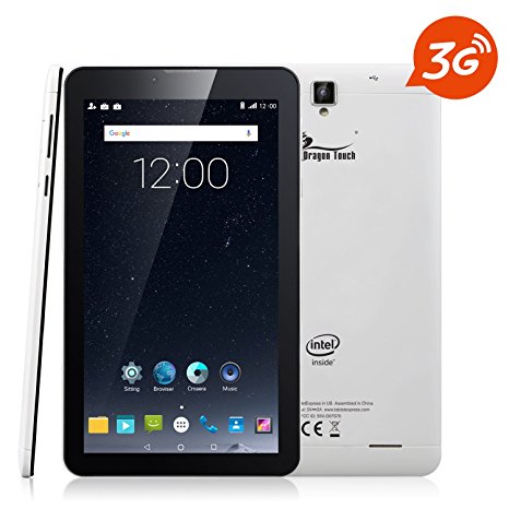 Dragon Touch S7 7'' 3G Phablet, Unlocked Android Tablet, Intel Quad Core Android 5.1 Lollipop, IPS Display GPS Bluetooth, Dual Camera Phone Calling, GSM Dual Sim Card Slot Supported
