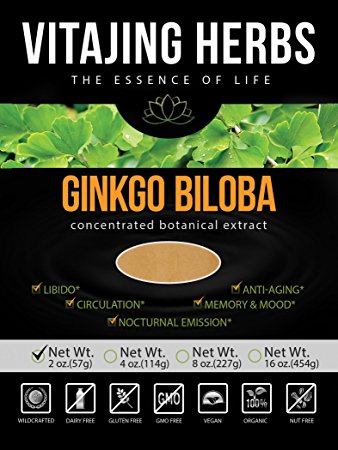 Organic Ginkgo Biloba Extract Powder (2oz-57gm) | 20:1 Concentration