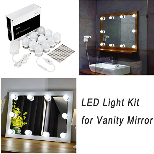 WanEway Hollywood Style LED Vanity Mirror Lights Kit for Makeup Dressing Table Vanity Set Mirrors with Dimmer and Power Supply Plug in Lighting Fixture Strip, 13.5ft, Mirror Not Included