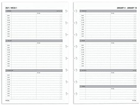 TUL Discbound Weekly Refill Pages, Junior Size, 5-1/2" x 8-1/2", January to December 2021, TULJRFLR-TIME-RY