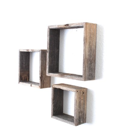 BarnwoodUSA Rustic Open Box Shelves - 100 Percent Reclaimed Wood, Weathered Gray