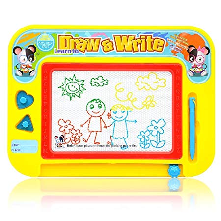 Fu T Magnetic Drawing Board Games Toy,reschool Learning Toys, Erasable Colorful Classic Doodler with 2 Stampers and Pen, Travel Size Doodle Board Best Boys Girls Travel Toys for Toddlers Kids Gifts