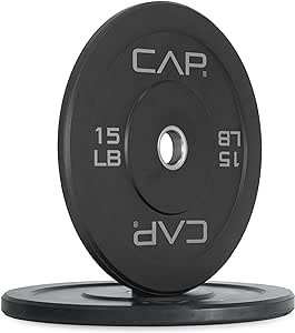 CAP Barbell Budget Olympic Bumper Plate Set with Gray Logo, Black, 15 lb Pair