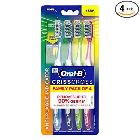 Oral B Criss Cross - Family pack of 4 toothbrushes – Soft, For adults,Manual,Multicolor