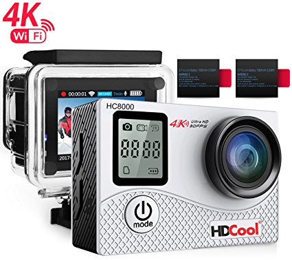 HDCool Action Camera 16MP Wifi 1080P Sports Camera Waterproof 170° Ultra Wide-Angle Lens 2.0 Inch LCD Display Underwater camera, Include 2 Rechargeable 1050 mAh Batteries