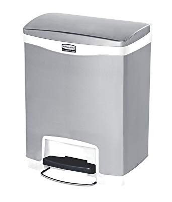 Rubbermaid Commercial Slim Jim Stainless Steel Front Step-On Wastebasket, 8-gallon, White (1901990)