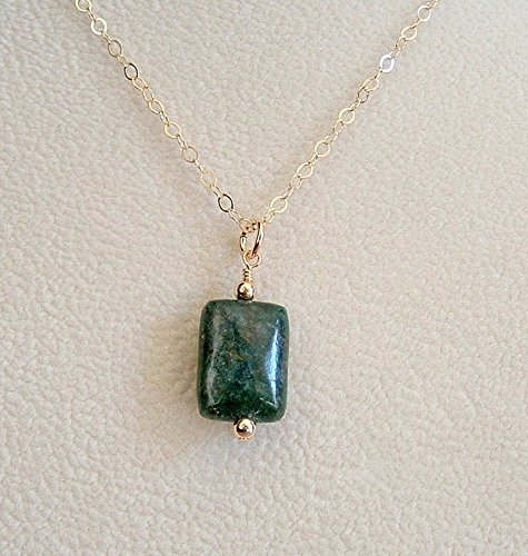 Green Muscovite Rectangular Pendant 18 Inch 14K Gold Filled Chain Necklace