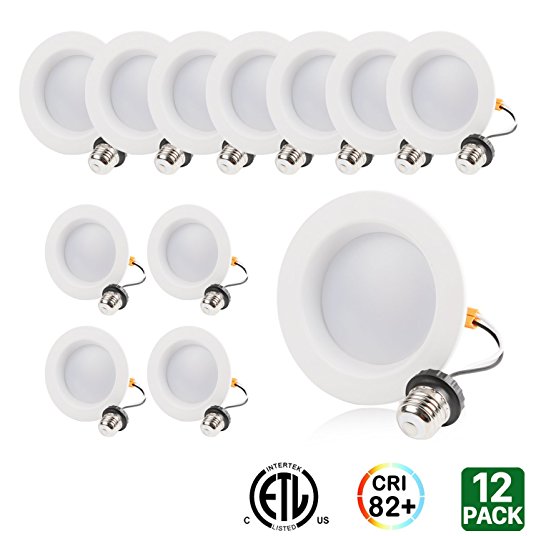 Hykolity 4" LED Downlight Recessed Can Light Dimmable Retrofit Ceiling Lamp 10W [65W Equivalent] 700lm 5000K Daylight White Damp Rated - Pack of 12