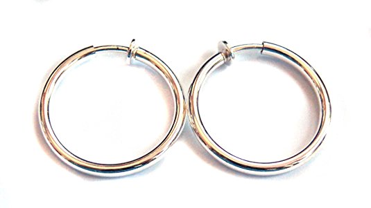 Clip-on Earrings Round Shiny Hoop Gold Or Silver Tone 1 inch Hoops Hypo-Allergenic