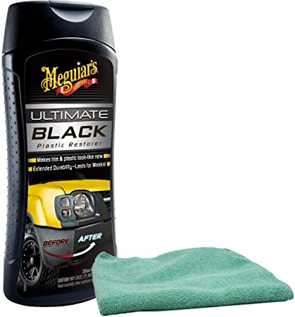 Meguiars Ultimate Black Plastic Restorer (12 oz) Bundle With Microfiber Cloth (2 Items)