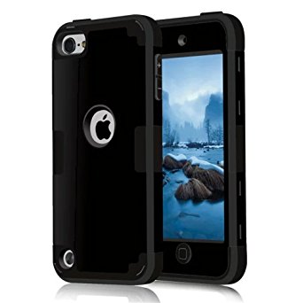 iPod Touch 6 Case, MCUK 3 In 1 Hybrid Cover Silicone Rubber Skin Hard Combo Bumper High Quality Scratch-Resistant Case Fit For Apple iPod Touch 5 6th Generation (Black)