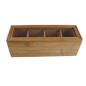 Iosss Wooden Bamboo Tea Box 4 Sections Compartments Container