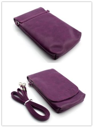 Nine States PU leather Unicolor Universal Multifunctional Mini Adjustable Mobile Phone Bag Pouch/Purse with Shoulder Strap and Magnetic Button for Iphone5 5S 5C Iphone4 4s Samsung Galaxy Note2 Note3 S4 S3 HTC and Other Mobile Phone Multiple Colors Purple