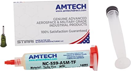 AMTECH NC-559-ASM-TF Clean-Free Universal Industrial Tacky Flux with UV - 10g Syringe kit